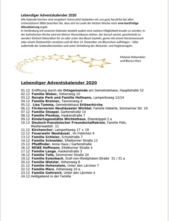 Lebendiger Adventskalender 2020